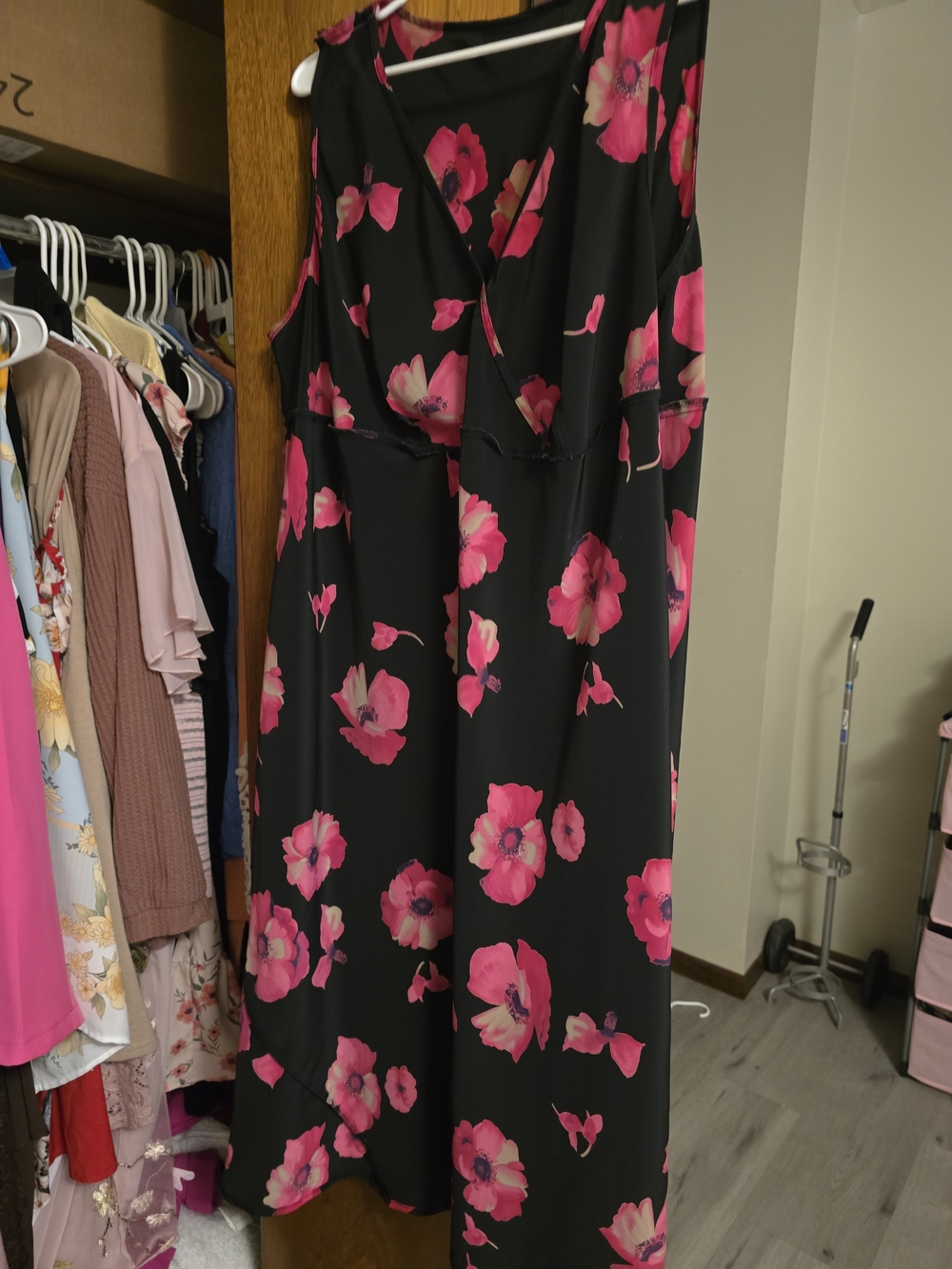 Venezia Black Dress with Hot Pink Floral Accents